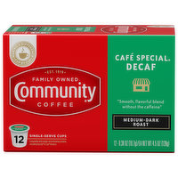 Community Coffee Coffee, Medium-Dark Roast, Cafe Special, Decaf, Single-Serve Cups - 12 Each