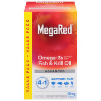 MegaRed Omega-3s, Advanced, Fish & Krill Oil, 4 in 1, 500 mg, Softgels, Value Pack - 80 Each 