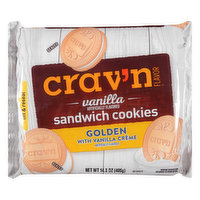 Crav'n Flavor Sandwich Cookies, Vanilla, Golden with Vanilla Creme - 14.3 Ounce 