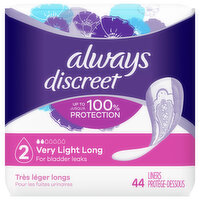 Always Discreet Liners, Very Light Long, Lightly Scented - 44 Each 