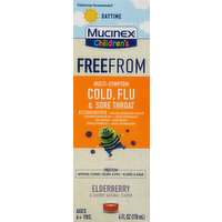 Mucinex Cold, Flu & Sore Throat, Multi-Symptom, Daytime, Elderberry & Cherry - 4 Fluid ounce 