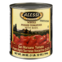 Alessi Tomatoes, with Basil, Whole, Peeled - 28 Ounce 