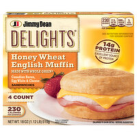Jimmy Dean Sandwiches, Canadian Bacon, Egg White & Cheese, Honey Wheat English Muffin - 4 Each 