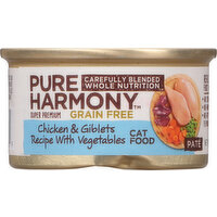 Pure Harmony Cat Food, Super Premium, Grain Free, Chicken & Giblets Recipe with Vegetables, Pate - 3 Ounce 