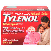 Tylenol Acetaminophen, Pain + Fever, 160 mg, Bubble Gum Flavor, Children's, Chewable Tablets