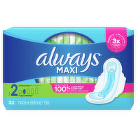 Always Pads, Maxi, Flexi-Wings, Long Super, Size 2 - 32 Each