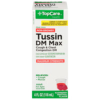 TopCare Tussin DM Max, Maximum Strength, Non-Drowsy, Raspberry Menthol Flavor - 4 Fluid ounce 