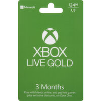 Microsoft Gift Card, XBox, Live Gold, $24.99 - 1 Each 
