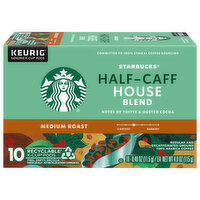 Starbucks Coffee, 100% Arabica, Ground, Medium Roast, Half-Caff House Blend, Regular and Decaffeinated, K-Cup Pods - 10 Each 