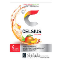 Celsius Energy Drink, Peach Mango Green Tea, 4 Pack