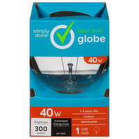 Simply Done Light Bulb, Globe, Clear Bulb, 40 Watts