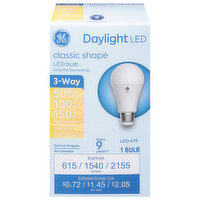 GE Light Bulb, Daylight, LED, Classic Shape, 3-Way - 1 Each