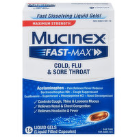 Mucinex Cold, Flu & Sore Throat, Maximum Strength, Day Time, Liquid Gels - 16 Each
