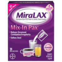 MiraLAX Mix-in Pax, Single Doses, Unflavored Powder, 20 Pack - 20 Each 