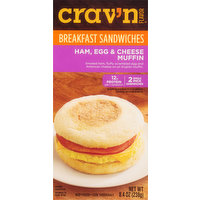Crav'n Flavor Breakfast Sandwiches, Muffin, Ham, Egg & Cheese - 2 Each 