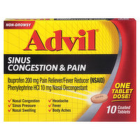 Advil Sinus Congestion & Pain, Non-Drowsy, Coated Tablets - 10 Each