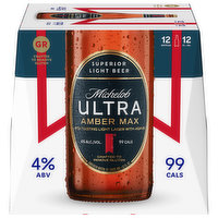 Michelob Ultra Beer, Lager, Light, Amber Max - 12 Each 