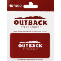 Outback Gift Card, $15 to $500 - 1 Each 