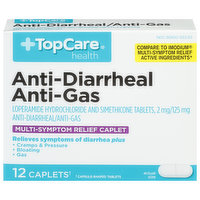 TopCare Anti-Diarrheal/Anti-Gas, Multi-Symptom Relief, Caplets