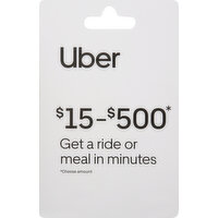 Uber Gift Card, $15-$500 - 1 Each 