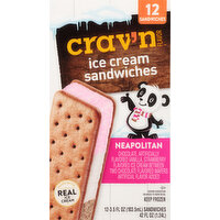 Crav'n Flavor Ice Cream Sandwiches, Neapolitan - 12 Each 