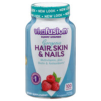 Vitafusion Gummy Vitamins, Gorgeous Hair, Skin & Nails, Raspberry Flavor - 100 Each 