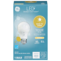 GE Light Bulb, LED+, Dusk to Dawn Soft White, 8.5 Watts - 1 Each