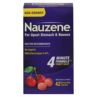 Nauzene Upset Stomach & Nausea, Non-Drowsy, Chewable Tablets, Wild Cherry Flavor - 42 Each 