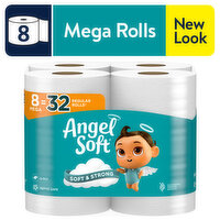 Angel Soft Bathroom Tissue, Unscented, Mega Roll, 2-Ply - 8 Each 