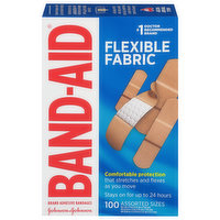 Band-Aid Bandages, Adhesive, Flexible Fabric, Assorted Sizes - 100 Each 