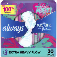 Always Radiant Teen Pads, Size 3, Extra Heavy, with Wings - 20 Each 