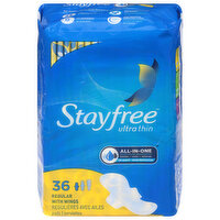 Stayfree Pads, Ultra Thin, Regular with Wings - 36 Each