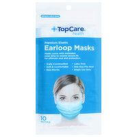 TopCare Earloop Masks, Premium Elastic, Blue - 10 Each 