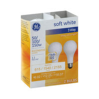 Ge Light Bulbs, 3 Way, Soft White, 50/100/150 Watts, 2 Bulb Value Pack