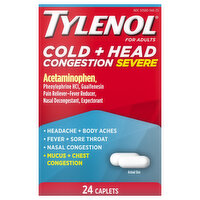 Tylenol Cold + Head Congestion Severe, for Adults, Caplets - 24 Each 