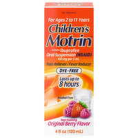 Motrin Pain Reliever/Fever Reducer, Dye-Free, Non-Staining, Original Berry Flavor - 4 Fluid ounce