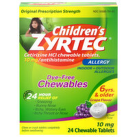 Zyrtec Allergy, Original Prescription Strength, 10 mg, Chewable Tablets, Grape Flavor, Children's