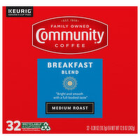 Community Coffee Coffee, Medium Roast, Breakfast Blend, Pods - 32 Each 
