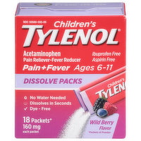 Tylenol Pain+Fever, Wild Berry Flavor, Children's Ages 6-11, 160 mg, Dissolve Packs - 18 Each