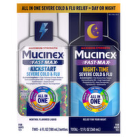 Mucinex Severe Cold & Flu, Maximum Strength, Kickstart/Night Time, Menthol Flavored Liquid/Relief for Your Night - 2 Each 