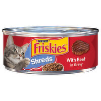 Friskies Cat Food, with Beef in Gravy, Shreds, Adult - 5.5 Ounce 