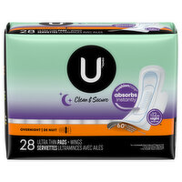 U by Kotex Pads + Wings, Ultra Thin, Overnight - 28 Each 