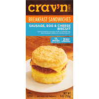 Crav'n Flavor Breakfast Sandwiches, Biscuit, Sausage, Egg & Cheese, 2 Pack - 2 Each