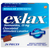 Ex-Lax Stimulant Laxative, Regular Strength, 15 mg, Chocolated - 24 Each 