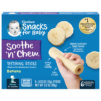Gerber Teething Sticks, Banana, Soothe 'n' Chew, Sitter (6+ Months) - 6 Each 
