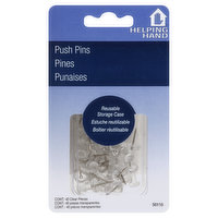 Helping Hand Push Pins, Clear - 40 Each 