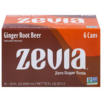 Zevia Soda, Zero Sugar, Ginger Root Beer - 6 Each 