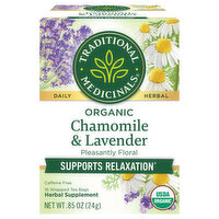 Traditional Medicinals Herbal Supplement, Organic, Chamomile & Lavender, Supports Relaxation, Tea Bags - 16 Each 