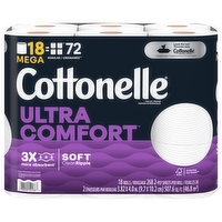 Cottonelle Toilet Paper, Ultra Comfort, Mega Rolls, 2-Ply - 18 Each 