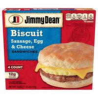 Jimmy Dean Sandwiches, Sausage, Egg & Cheese, Biscuit - 4 Each 